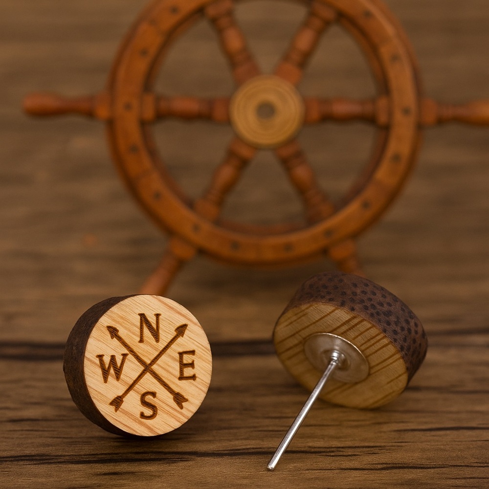 Wooden Compass Directional Earrings